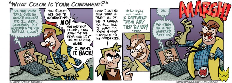 Wonder Weenies :: So why do they not have green squeezy bottles for relish? Oh yeah... relish is chunky.  Squeezy bottles? They don't like chunky.