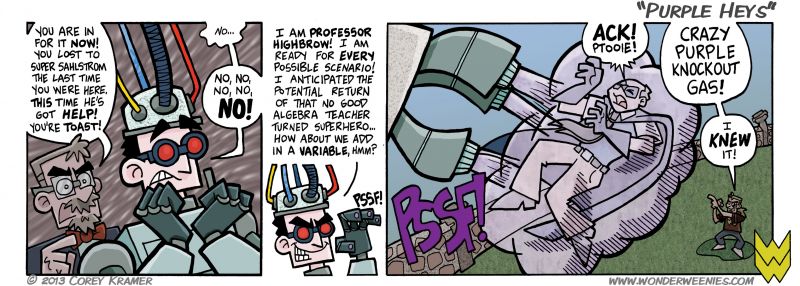 Wonder Weenies :: It's all fun and games until somebody blasts you in the face with crazy purple knock out gas. 