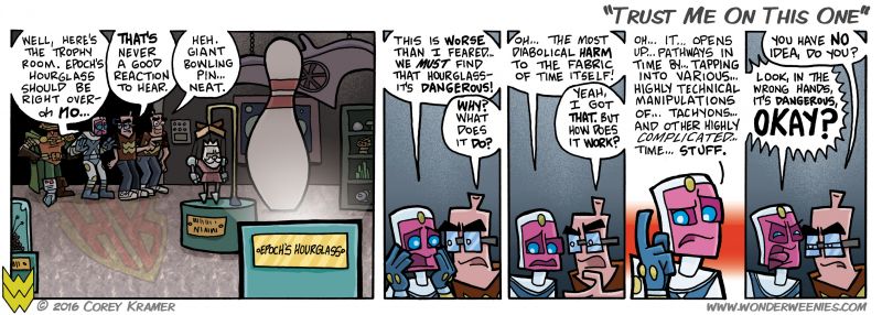 Wonder Weenies :: It always bothered me when comic book characters had long discussions over potentially world destroying devices... they always seemed to know what would happen should the device get used, but never seemed to give an adequate explanation of how the device actually worked. Of course, take that criticism with a grain of salt as the extent of my mechanical knowledge is summed up with the phrase 'the power switch makes it go.'  
