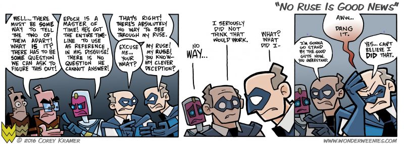 Wonder Weenies :: You would think an all powerful master of time would be a little more careful about revealing plans via monologue.  I nearly named today's comic 'Wabbit Season,