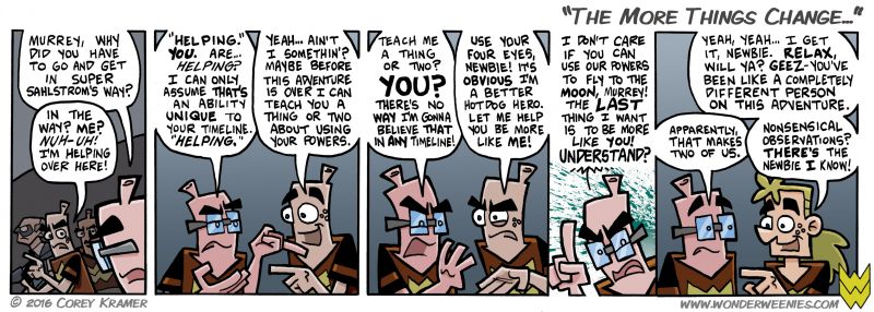 Wonder Weenies :: As much as I enjoyed drawing the entire team as Hot Dog people, I needed to return to drawing them 'normally.' The last convention I was at, it was difficult drawing them that way as I was in the middle of drawing this story.