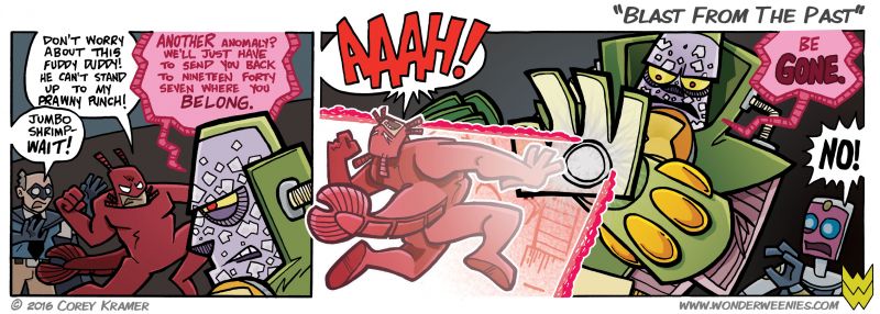 Wonder Weenies :: Ouch. I am particularly fond of how this comic turned out. Partly due to the action, and partly due to the alliteration of 'Prawny Punch.'