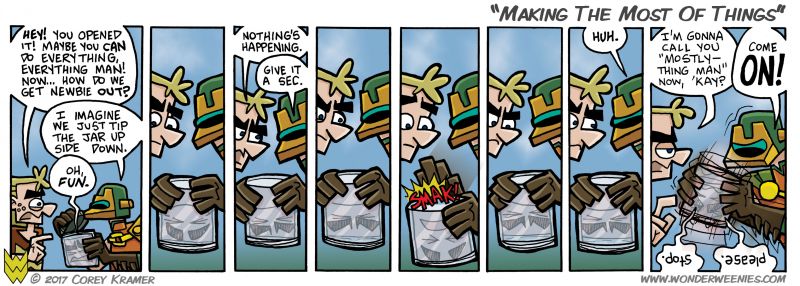 Wonder Weenies :: Isn't that always the way? You fight forever to open a jar then the contents won't cooperate?