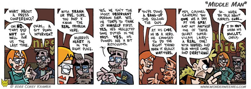 Wonder Weenies :: The original inspiration for Banger Lee, apart from myself of course, was Colonel Sanders. I am rather surprised it took Murrey this long to call him that. 